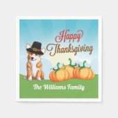 キュートコーギサンクスギビングカスタムパーティー スタンダードカクテルナプキン (正面)
