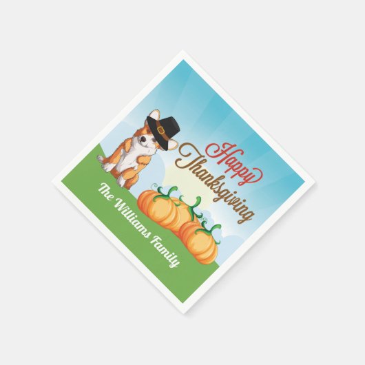 キュートコーギサンクスギビングカスタムパーティー スタンダードカクテルナプキン (角)