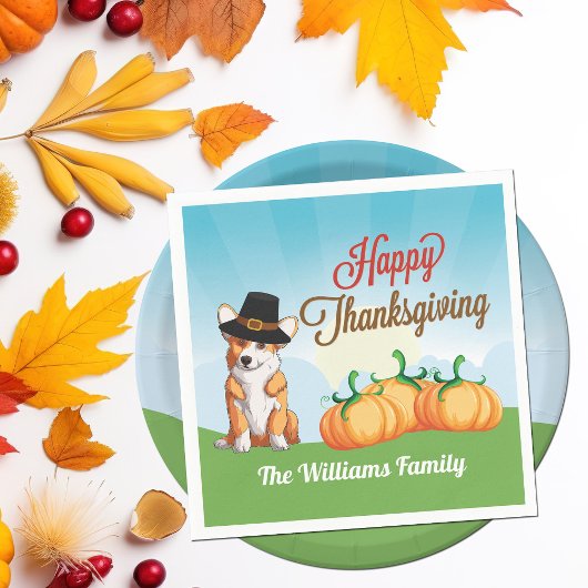 キュートコーギサンクスギビングカスタムパーティー スタンダードカクテルナプキン