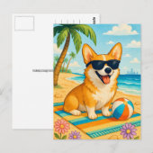 キュートコーギサングラスパームビーチはがき ポストカード (正面/裏面)
