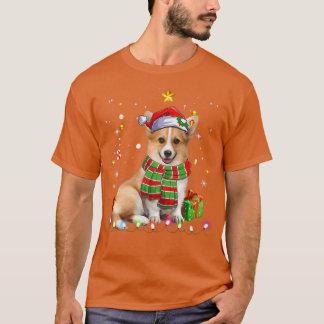 キュートコーギサンタクリスマスツリーライトズクリスマスパジャマ Tシャツ