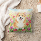 キュートコーギチューリップ春枕 クッション (ブランケット)