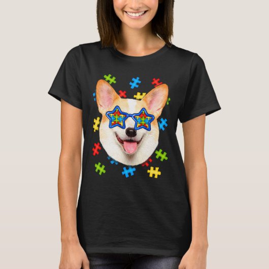 キュートコーギ自閉症パズルサングラスパピーズ所有者 Tシャツ (正面)