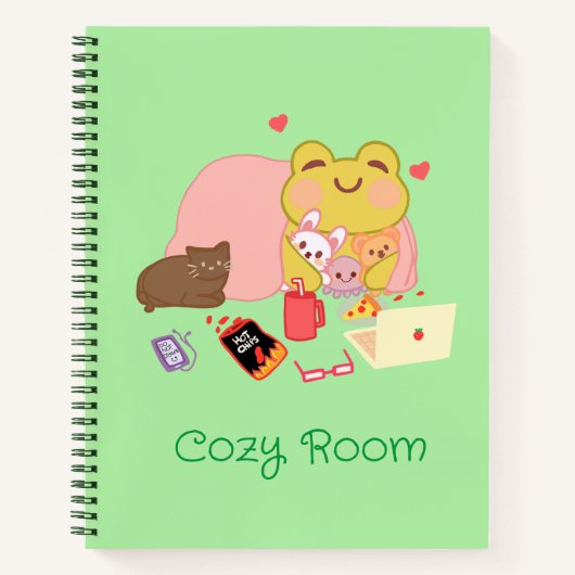 キュートコージーイントロヴェートコテージコアフロッグ ノートブック (正面)