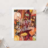 キュートコージーウィッシュオータム秋ハッピーバースデー カード (正面/裏面インサイチュ)