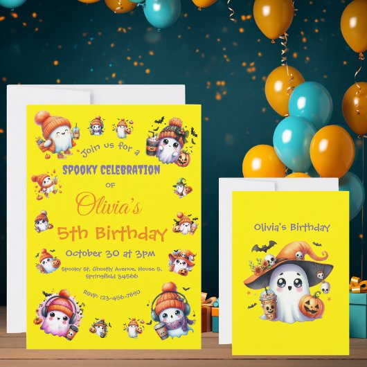 キュートコーヒーラバー幽霊招待状子供へ誕生日 招待状