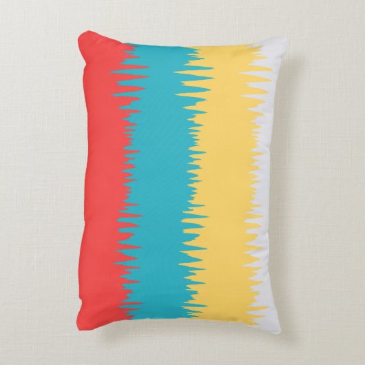 キュートコーラルターコイズイエローホワイトジグザグストライプ アクセントクッション (裏面(縦))
