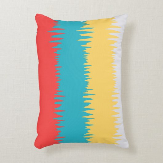キュートコーラルターコイズイエローホワイトジグザグストライプ アクセントクッション (正面(垂直))