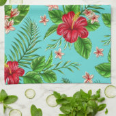 キュートコーラルトロピカルハイビスカスフラワーオンターコイズ キッチンタオル (折り畳み)