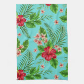 キュートコーラルトロピカルハイビスカスフラワーオンターコイズ キッチンタオル (縦)