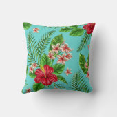 キュートコーラルトロピカルハイビスカスフラワーオンターコイズ クッション (裏面)
