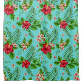 キュートコーラルトロピカルハイビスカスフラワーオンターコイズ シャワーカーテン (正面)