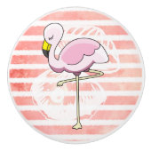 キュートコーラルピーチフラミストライプのンゴ セラミックノブ (正面)