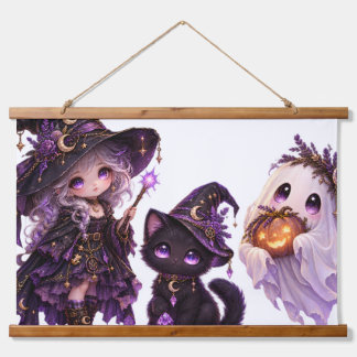 キュートゴシックウィッチとハロウィンガーゴーストタペストリー 吊り下げ型タペストリー