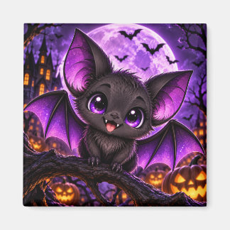 キュートゴシックパープルコウモリハロウィンムーン マグネット