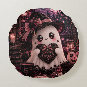 キュートゴシックピンクゴーストハロウィンスポーキー ハグダーク ラウンドクッション