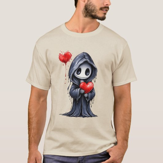 キュートゴシック死神ハートTシャツ – スプーキー・ラブ Tシャツ (正面)
