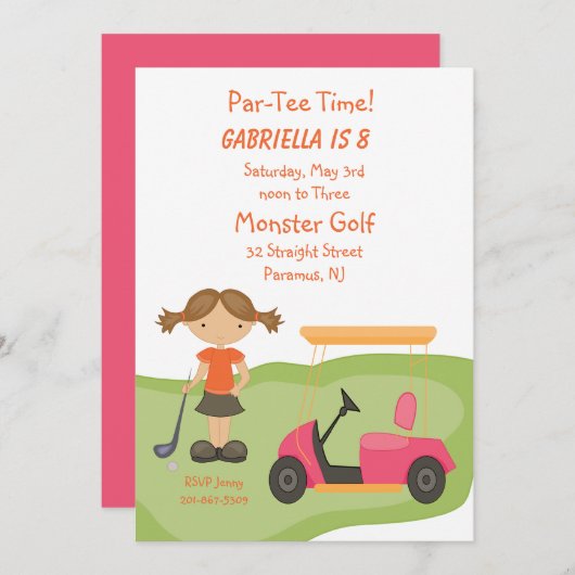 キュートゴルフガールズパーティの招待状 招待状 (正面/裏面)