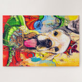 キュートゴールデンモダンレトリバー通りアート ジグソーパズル (横)