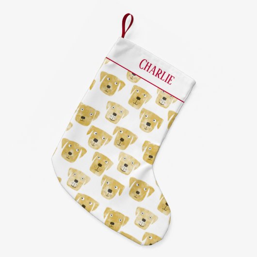 キュートゴールデンラブラドールリトリーブドッグ名前をカスタムする スモールクリスマスストッキング (正面 (吊り時))