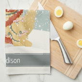 キュートゴールデンレトリエバークリスマスファミリーホリデー キッチンタオル (四つ折り)