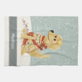 キュートゴールデンレトリエバークリスマスファミリーホリデー キッチンタオル (横)