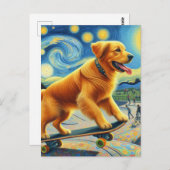 キュートゴールデンレトリエバースケートボード ポストカード (正面/裏面)