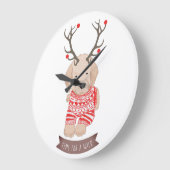 キュートゴールデンレトリエバーパピークリスマス〔雄ジカの〕枝角 ラージ壁時計 (傾斜)