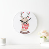 キュートゴールデンレトリエバーパピークリスマス〔雄ジカの〕枝角 ラージ壁時計 (ホーム)