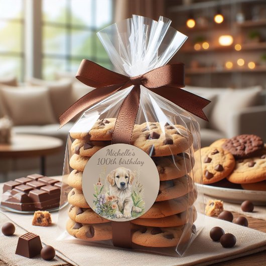 キュートゴールデンレトリエバーパピー100誕生日 ラウンドシール