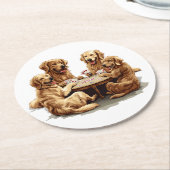 キュートゴールデンレトリバードッグトランプ ラウンドペーパーコースター (アングル)