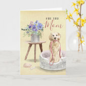 キュートゴールデンレトリバー名前をカスタムするハッピーバースデー カード (黄色い花)