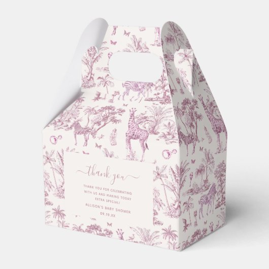 キュートサファリトイレデジュイ | ピンク色の赤ちゃんシャワーのお気に入り フェイバーボックス (正面サイド)