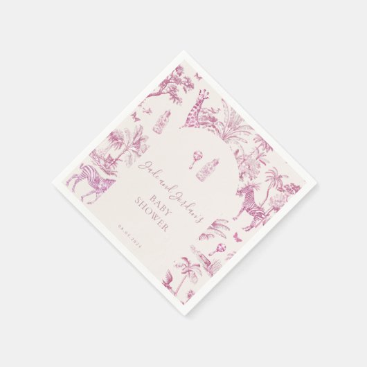 キュートサファリトイレデジュイ | ピンク色の赤ちゃんシャワー スタンダードカクテルナプキン (角)