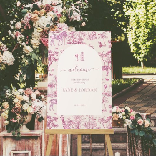 キュートサファリトイレデジュイ | ピンク色の赤ちゃんシャワー ポスター