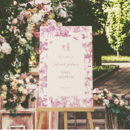 キュートサファリトイレデジュイ | ピンク色の赤ちゃんシャワー ポスター