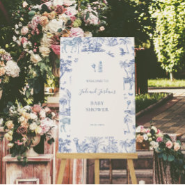 キュートサファリトイレデジュイ |ブルーベビーシャワー ポスター