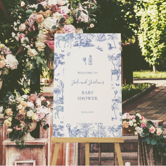 キュートサファリトイレデジュイ |ブルーベビーシャワー ポスター