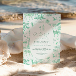 キュートサファリトイレデジュイ | 緑のベビーシャワー 招待状