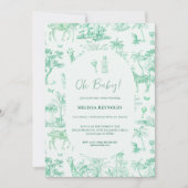 キュートサファリトイレデジュイ | 緑のベビーシャワー 招待状 (正面)