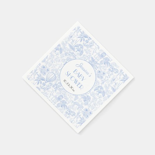 キュートサファリトイレデジュウブルーベビーシャワー紙 スタンダードカクテルナプキン (角)