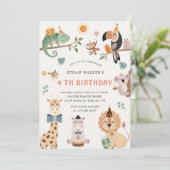 キュートサファリパーティー動物子供の誕生日招待状 招待状 (スタンド正面)