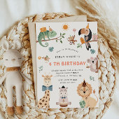 キュートサファリパーティー動物子供の誕生日招待状 招待状