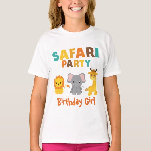 キュートサファリパーティー誕生日ガール Tシャツ (正面)