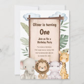 キュートサファリベビーアニマルズ誕生日招待状 招待状 (正面)