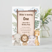 キュートサファリベビーアニマルズ誕生日招待状 招待状 (スタンド正面)