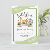 キュートサファリワイルドワングリーン誕生日 招待状 (スタンド正面)