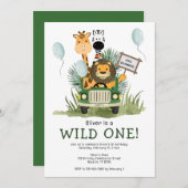 キュートサファリワイルドワン誕生日パーティの招待状 招待状 (正面/裏面)