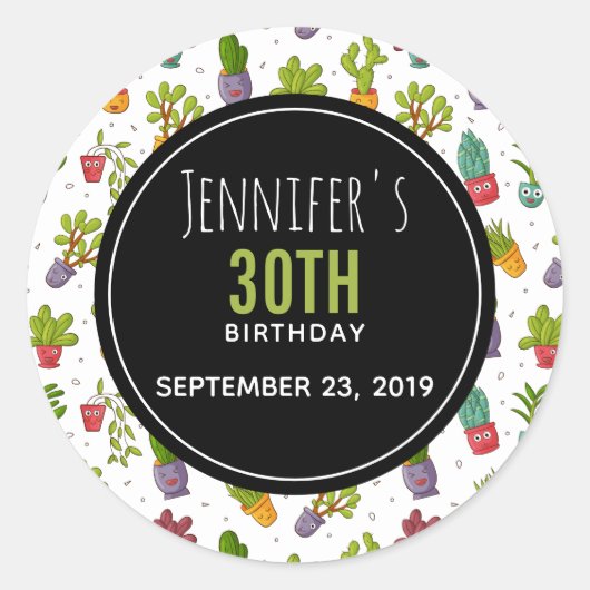 キュートサボテン自然多肉模様誕生日 ラウンドシール (正面)
