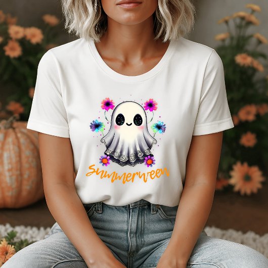 キュートサマーウィーンゴーストネオンフラワー Tシャツ